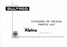 Bultaco Parts Manual Book ALPINA 350 ALEMANIA (Mod.213AL) Printed 1977