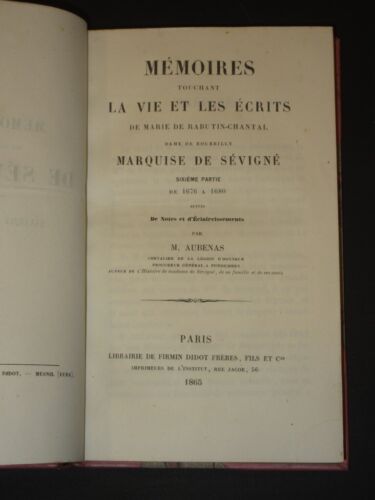 La Vie et Les Ecrits de Madame De Sevigne WALCKENAER 1856 Fine Leather Bindings - Picture 9 of 10