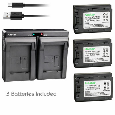 Kastar DUAL USB SLIM Charger & 3 Batteries for Sony NP-FZ100