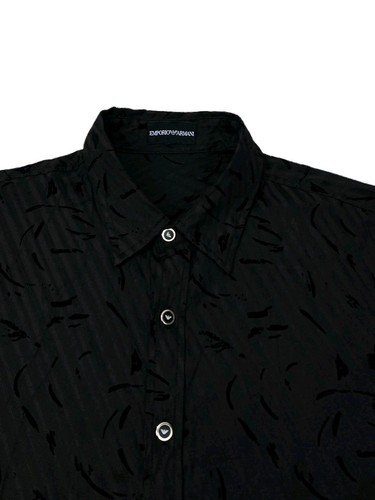 Emporio Armani Shirt Men's Le Collezioni Black on Black Striped Men's Casual