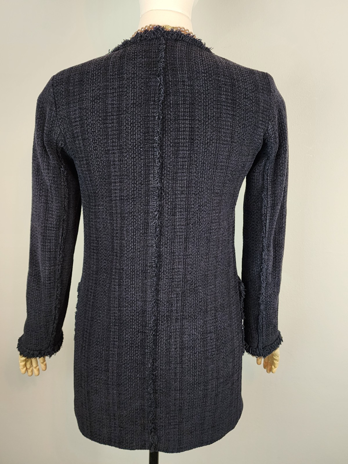 Zara Black Textured Tweed Fringe Jacket Long Sleeve Long Silhouette Ladies XS image 4