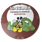 Vintage Sinclair Gasoline Sign - Mickey Mouse Porcelain Gas Pump Dinosaur Sign