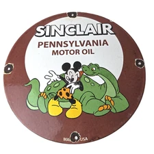 Vintage Sinclair Gasoline Sign - Mickey Mouse Porcelain Gas Pump Dinosaur Sign