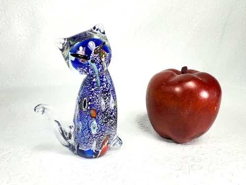 Vintage Murano Millefiori Art Glass Cat Figurine Italy MCM 4.5"