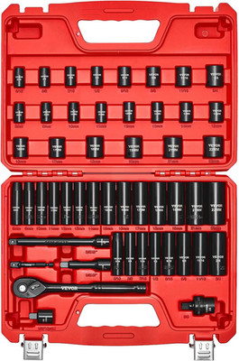 3/8'' Drive Impact Socket Set, 50-Piece Standard SAE (5/16 to 3/4 Inch) & Metric