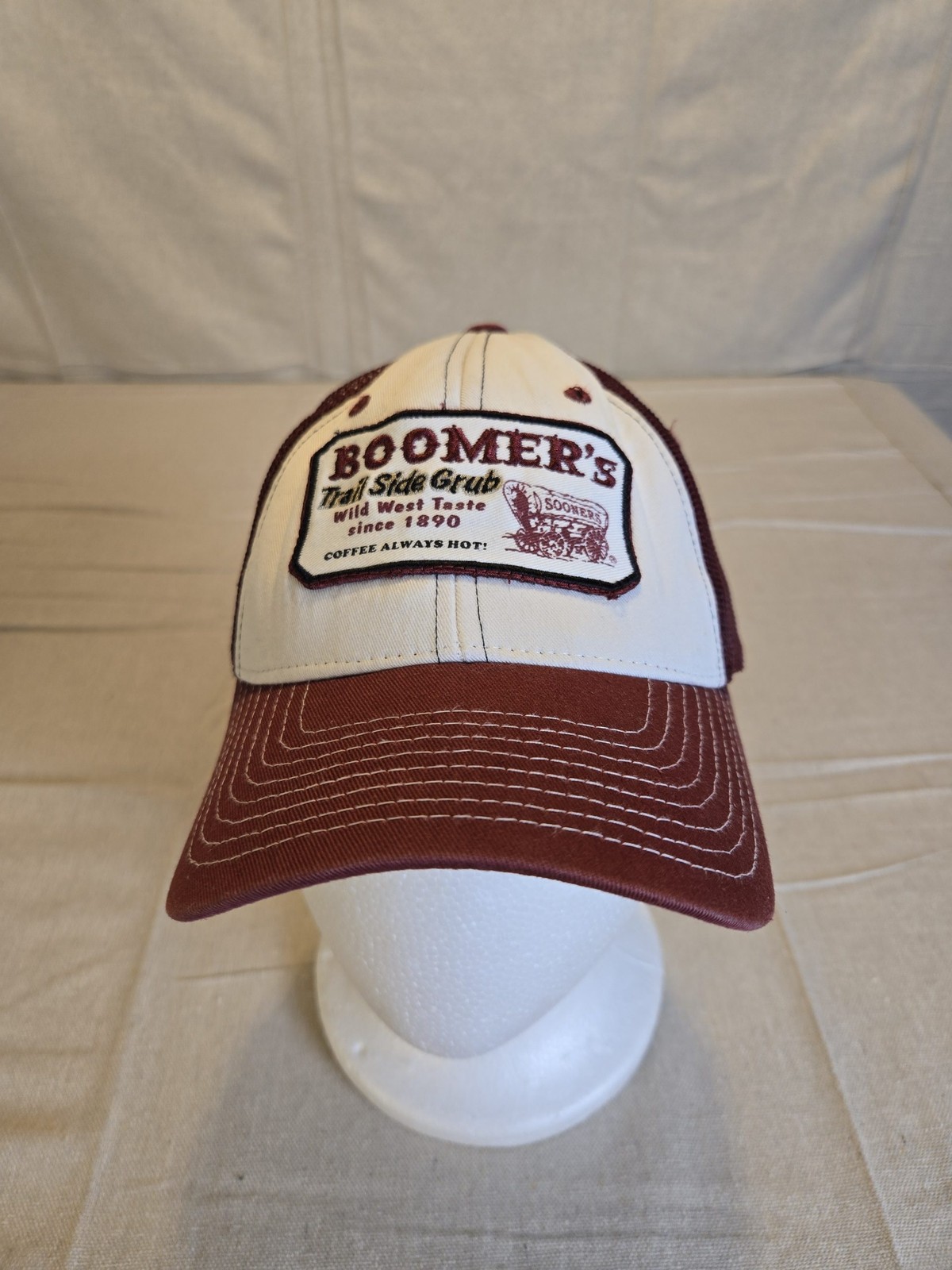 Zephyr Boomer's Trail Side Grub Mesh Trucker Hat Burgundy White Used