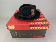 Vintage Royal Stetson Fedora Hat 7 1/4 Black Feather Box