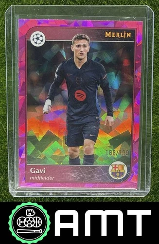 Gavi 2024-25 Topps Merlin Chrome UEFA CC 166/199 Pink Atomic Refractor Barcelona