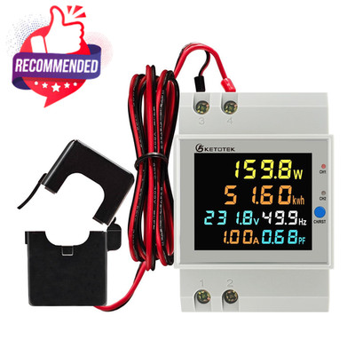 Power Meter Single Phase, 2 Channels, Energy Meter Din Rail Electricity Usage