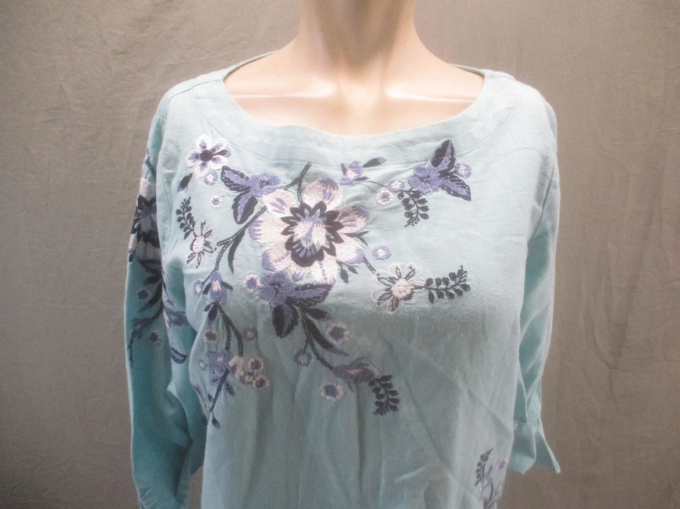 Top Charter Club para mujer talla XL multicolor floral bordado algodón lino 039 Foto 2 de 4