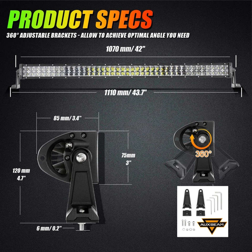 Barra de luz LED doble fila AUXBEAM 42 pulgadas RGBW 5D para Nissan Titan Xterra 2007-2019 Foto 3 de 4