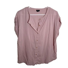 Splendid Blouse Women's Medium Purple Button Up Short Sleeve Collared Top