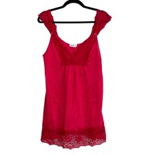 Vassarette Vintage Red Lace Trim Babydoll Chemise Nightgown Size M Made in USA