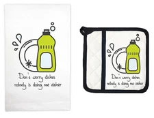 Mariasch Studios 2 Piece Don't Worry Kitchen Set, Towel and Potholder