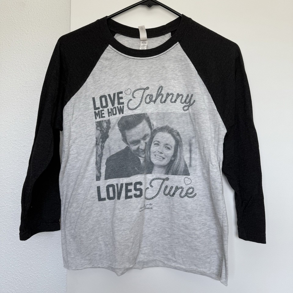 Hippie Runner Johnny Cash June Carter T-Shirt Raglan Baseball Tee Women's SMALL