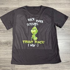 Mens Grinch Rock Paper Scissors Throat Punch I Win Funny Graphic T Shirt Size M
