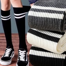 Japanese Long Socks Women Girls Cotton Black White Knee High Stocking