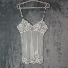 Victorias Secret Babydoll Chemise Womens Small White Sheer Lace Sequin Lingerie