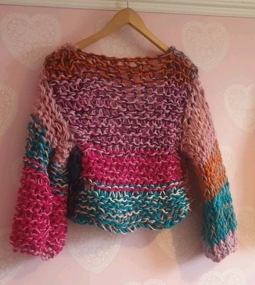 UK Designer Regenbogen Strick Grobstrick offen Strick Pullover UK 8/10