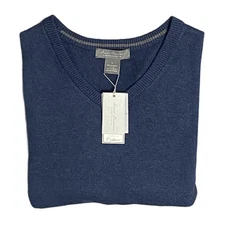 Daniel Cremieux V-Neck Sweater Men's Large Pima Cotton Cashmere Blend Navy NEW