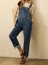 Faherty Denim Riveter Mechanic Overalls Womens Size M Blue Railroad Striped New