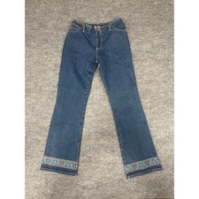 Vintage Y2K Be Bop Flare Jeans Sz 9 | Boho Embroidered Hem | Made in USA