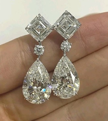 18 Ct Treated Certified Gorgeous Off White Diamond Dangler Earrings, 925 Silver