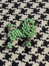 Vintage Beaded Poodle Applique Green Seed Bead Dog Handmade Craft Embellishment