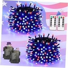Lights Outdoor Indoor, 2 Pack 100 LED 4th of July String Red White and Blue