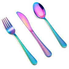 LIANYU 12-Piece Rainbow Kids Silverware Set, Stainless Steel Toddler Utensils, H