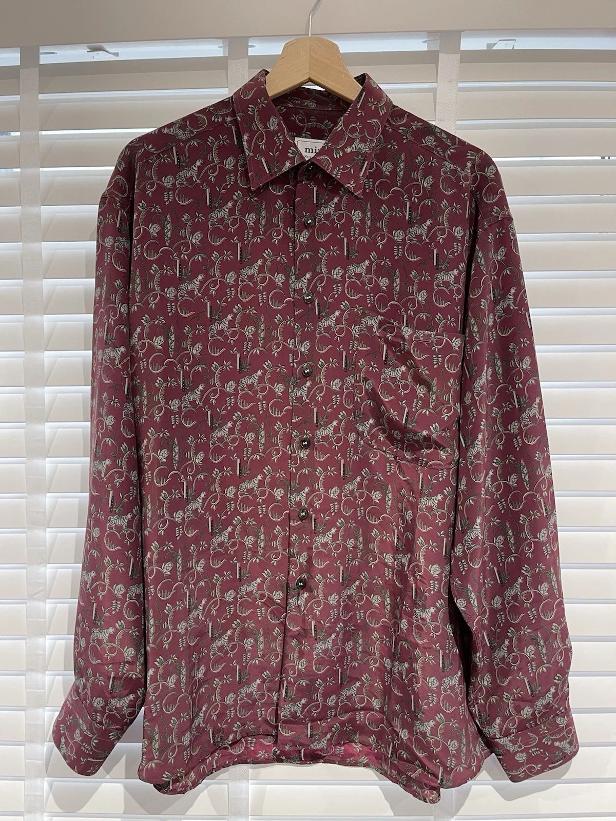 Mirto Nuevo Estilo Burgundy Red XL Tiger Floral Pattern Retro Button Smart Shirt