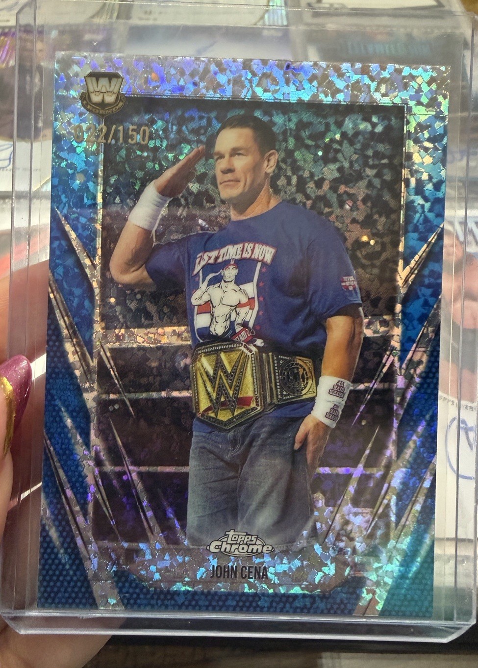 John Cena 2026 WWE Topps Chrome /150 Blue Parallel Card