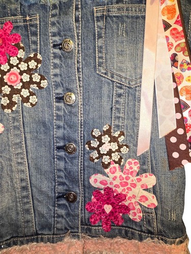 Blue Asphalt Denim Jacket Kids 8/10 Medium Custom Design By Girlie Glitzs 1 Of 1 - Picture 3 of 18