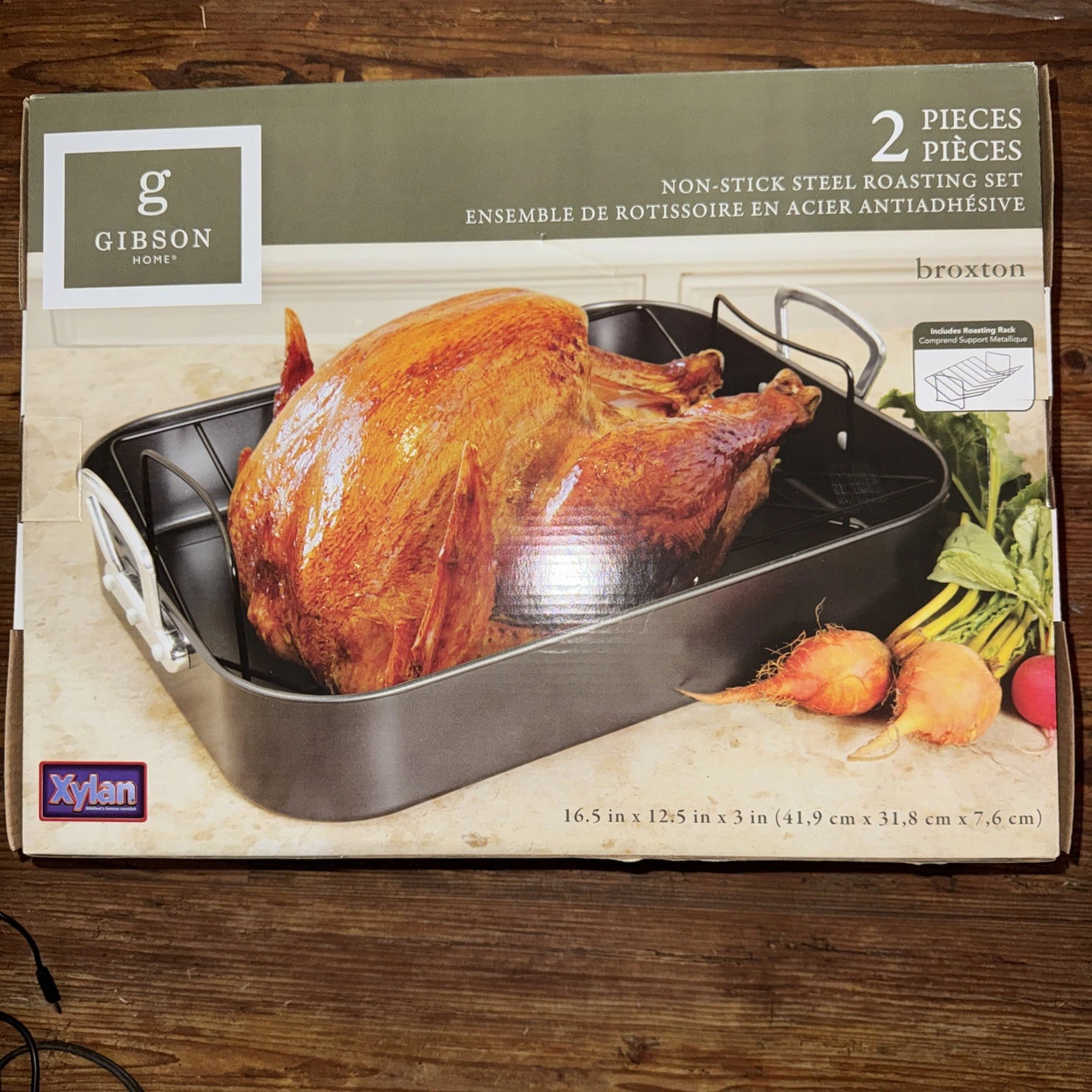 NEW Gibson Home Broxton Non-Stick Steel Roasting Pan Set with Roaster Rack
