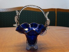 Glaskorb Blau Handarbeit Deko Glas Korb H=21cm Schale Glaskunst Obstkorb Praline