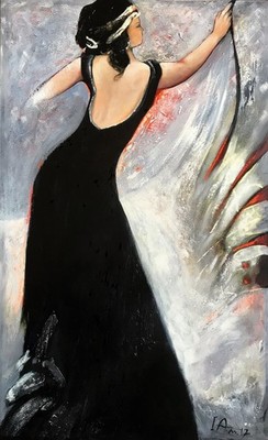 Black Dress Tall Woman Figure Acrylic on Canvas 32''x48''