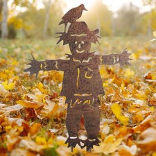 Fall Garden Decor: 24-Inch Metal Scarecrow Sign with Vintage Rustic Style