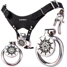 Stainless Steel Flat Sissy Male Chastity Cage Device with Tube Adjustable Belt