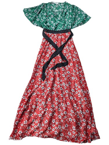 🇬🇧Twisted Wunder London Chiffon Maxi Dress Floral Print Green Red UK6US2EUR34 