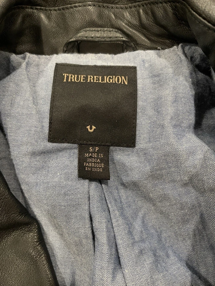 Chaqueta Motociclista True Religion Denim y Manga Cuero Talla Pequeña Pequeña Foto 4 de 4