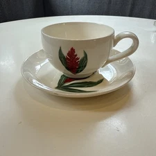 Santa Anita Ware Flowers of Hawaii Red Ginger Coffee / Tea Cup & Saucer Set READ