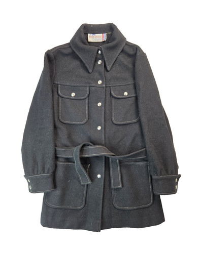 Pendleton Knockabouts Vintage Black Virgin Wool Belted Coat Jacket Womens Medium