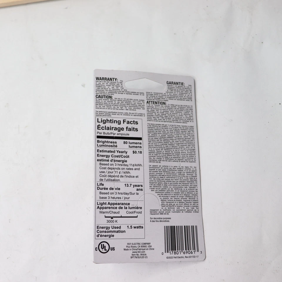 Feit Electric Non-Dimmable Led Bulb 15W 120V White BPT7N/SU/LED - Image 4 of 4
