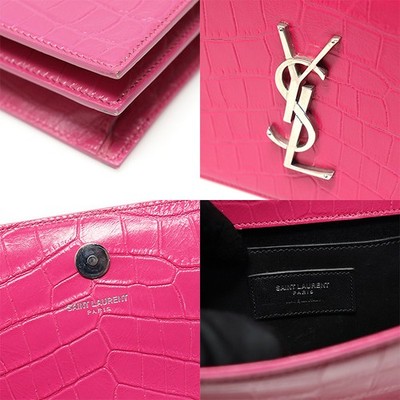 Saint Laurent Pink Pattern Silver Logo Monogram Clutch