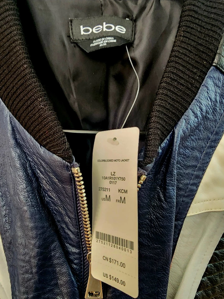 Bebe Único Negro Azul Blanco y Gris Cuero Moto Estilo Chaqueta Talla M Nuevo Con Etiquetas Foto 4 de 4