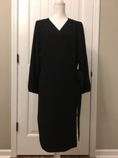 New J Crew Petite Wrap Dress in 365 Crepe Black Sz 4P H6293