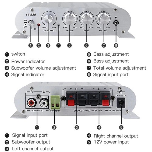 12V Car Home Audio Mini Stereo Amplifier 2.1 Channel HiFi Bass Speaker Power Amp - Bild 13 von 30