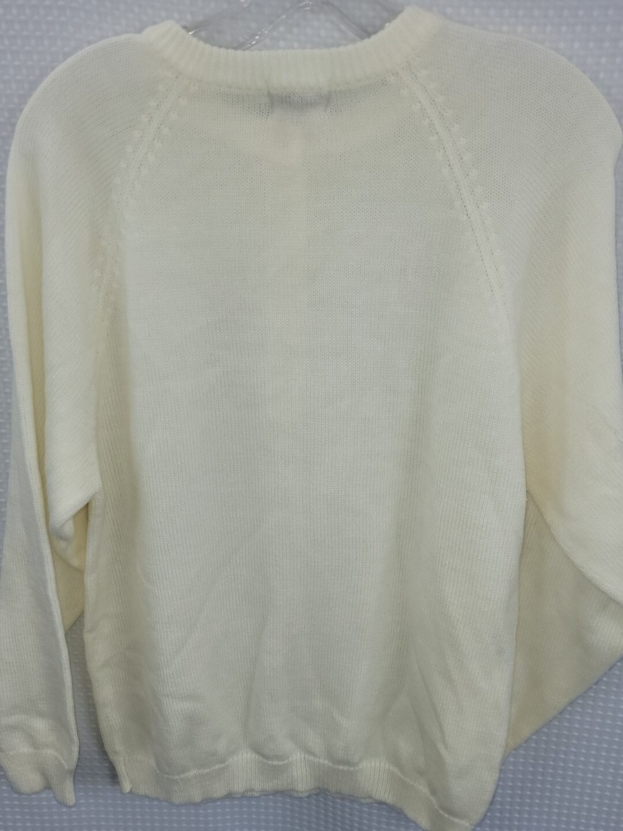 Vintage Eatons 100% Acrylic 1/4 Button Pullover Sweater Cream Medium Never worn View 2