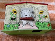 Rare Vintage Tin Plate Mechanical Money Box DogHouse-missing original Base Cover