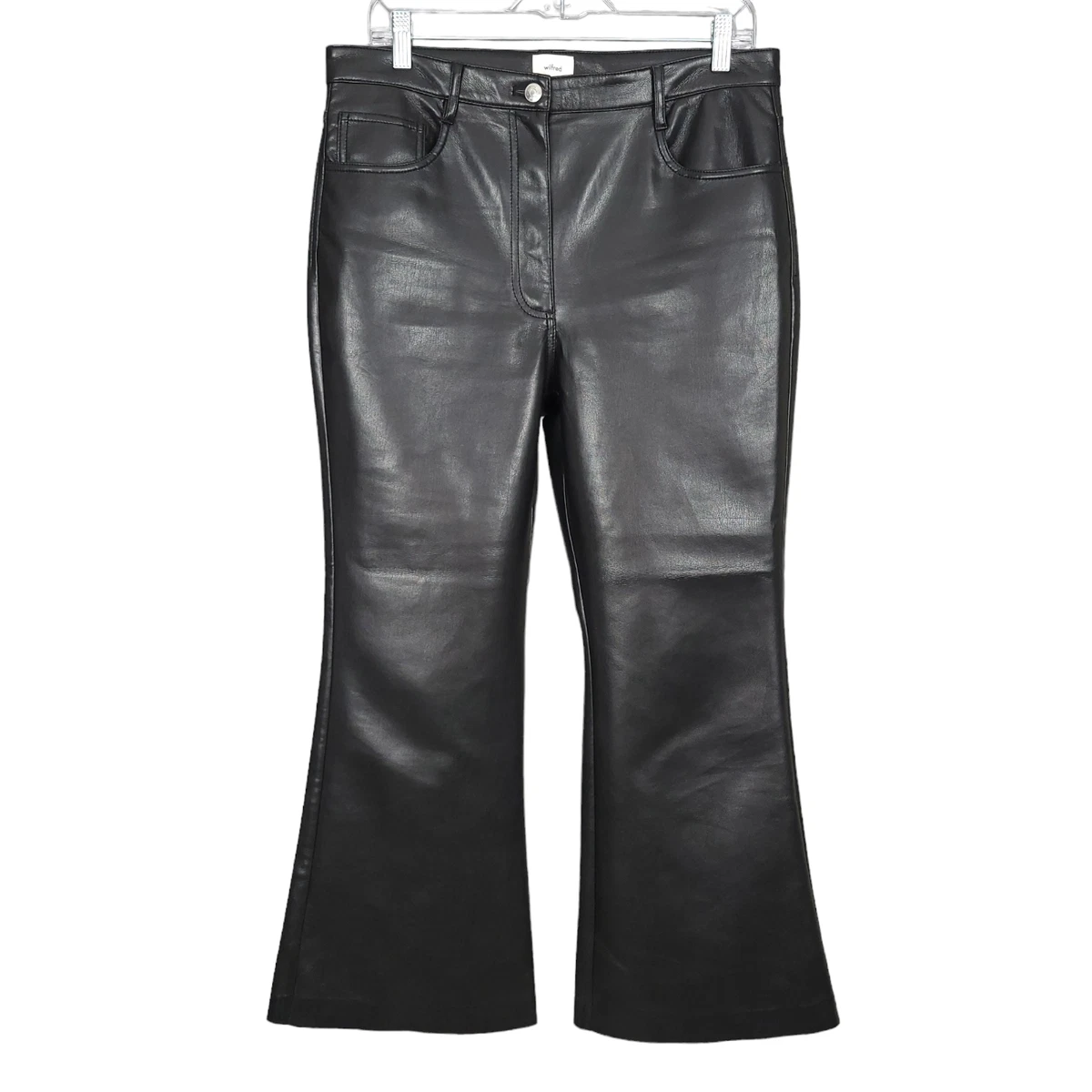 WILFRED Melina Faux Leather Pants 12 Black High-Rise Flare Leg